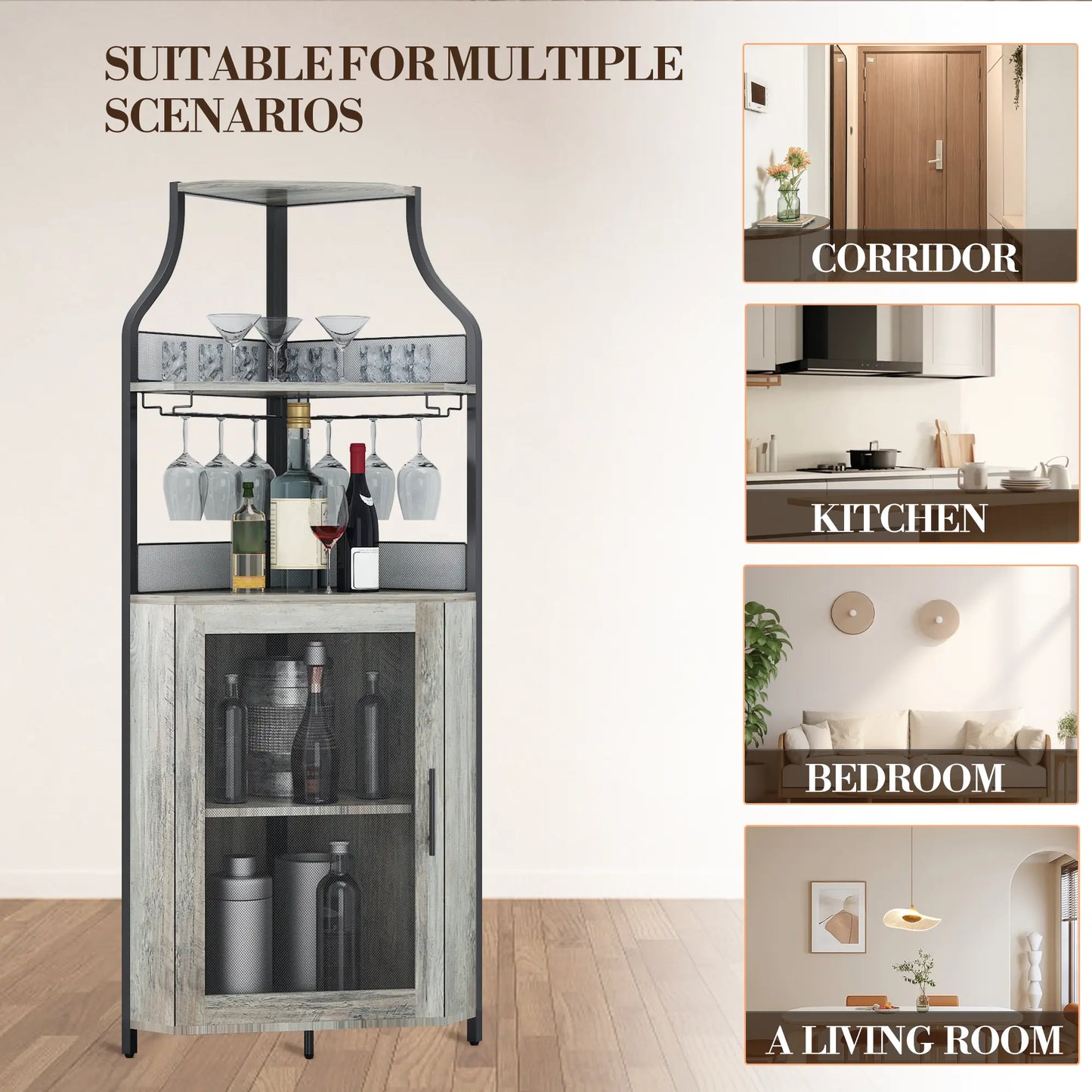 5-Tier L-Shaped Industrial Corner Bar & Liquor Cabinet