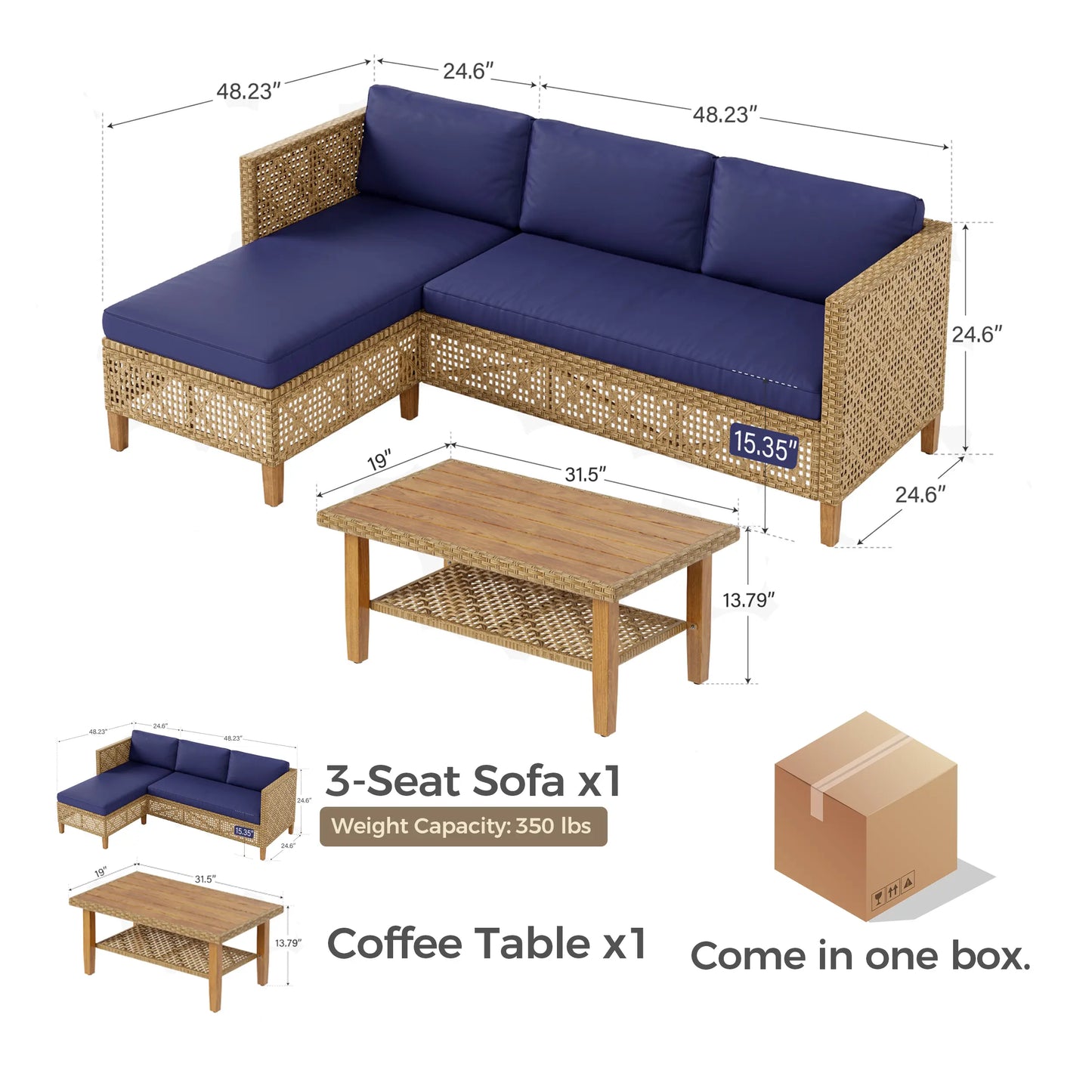 Bohemian Wicker Modular Patio Sectional Set with Integrated Storage Coffee Table