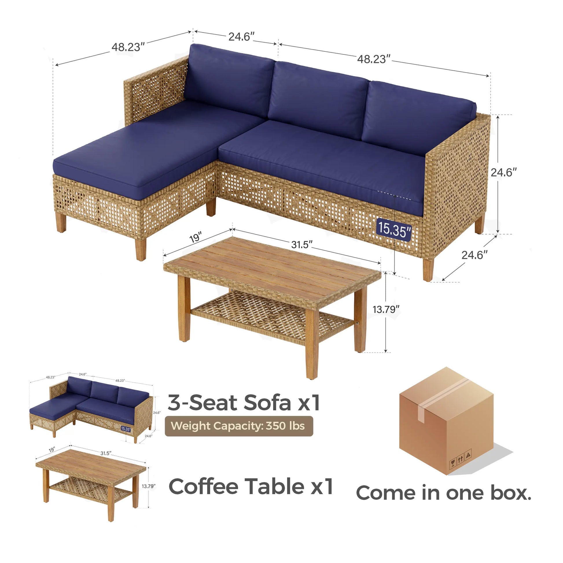 Bohemian Wicker Modular Patio Sectional Set with Integrated Storage Coffee Table