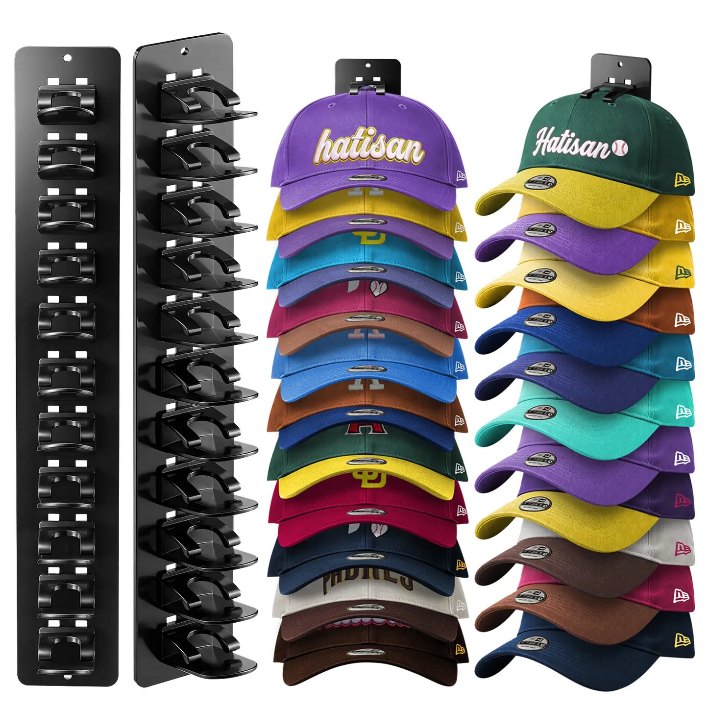Wall-Mounted Max-Capacity 20-Cap Adhesive & Mechanical Hat Rack Set
