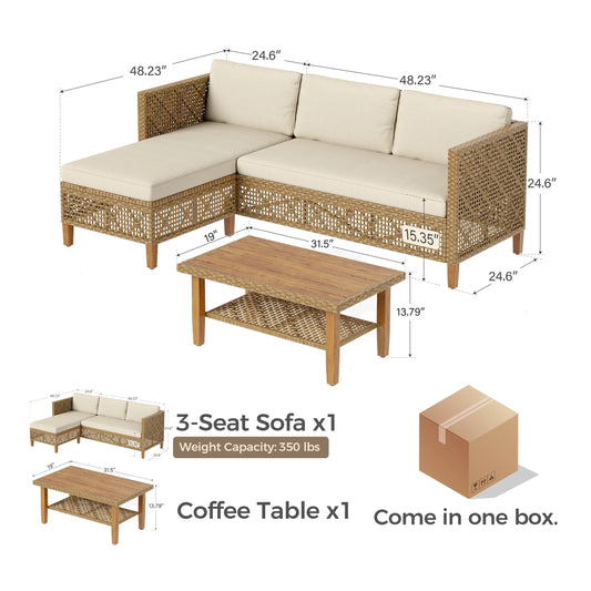 Bohemian Wicker Modular Patio Sectional Set with Integrated Storage Coffee Table