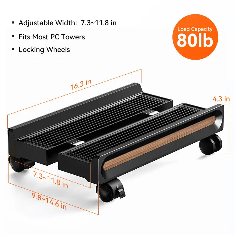 Adjustable Mobile CPU Stand with Locking Swivel Casters