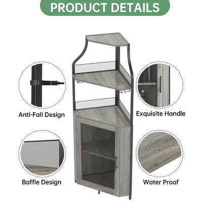 5-Tier L-Shaped Industrial Corner Bar & Liquor Cabinet