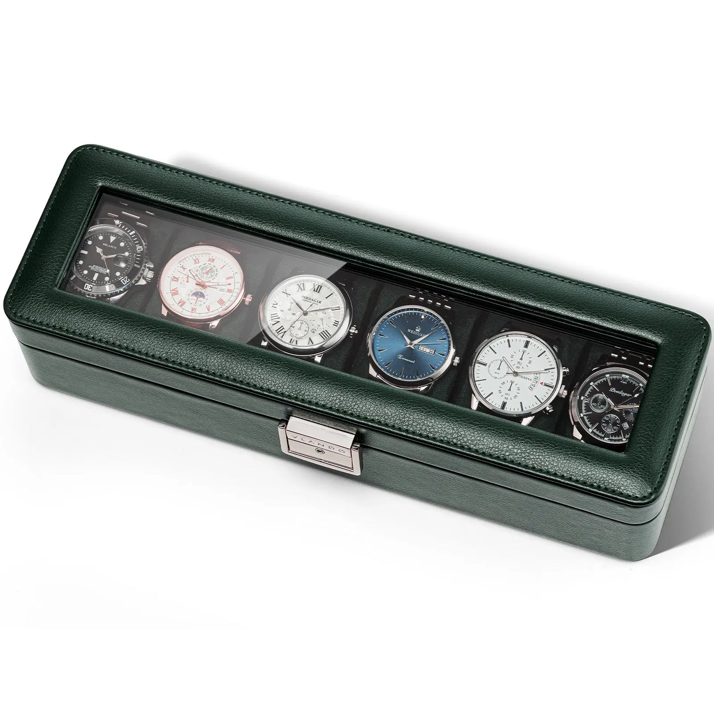 Luxury 10-Slot Leather Watch Vault & Two-Tier Accessory Bureau