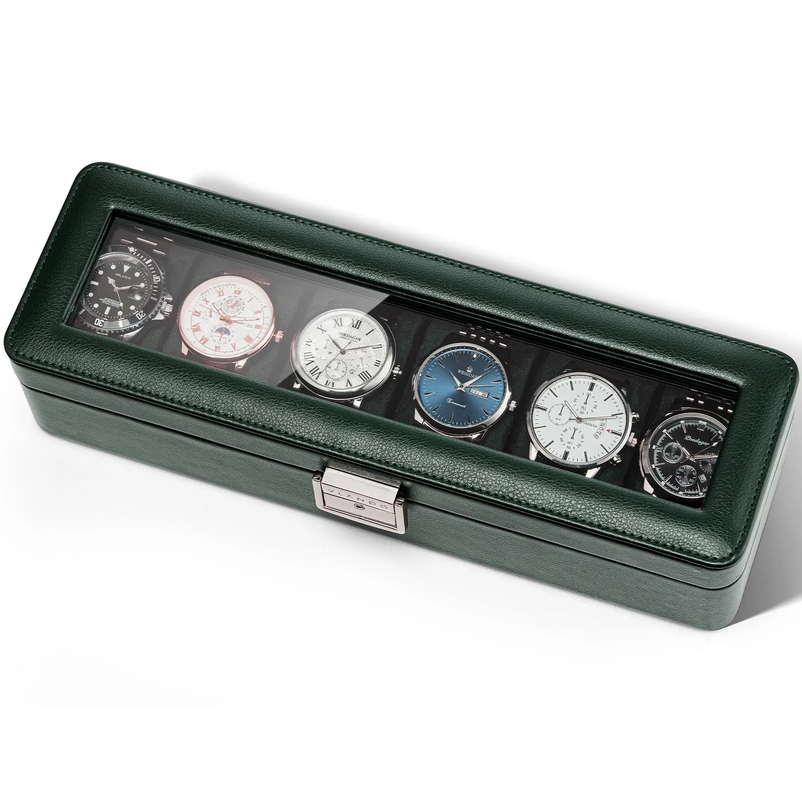 Luxury 10-Slot Leather Watch Vault & Two-Tier Accessory Bureau