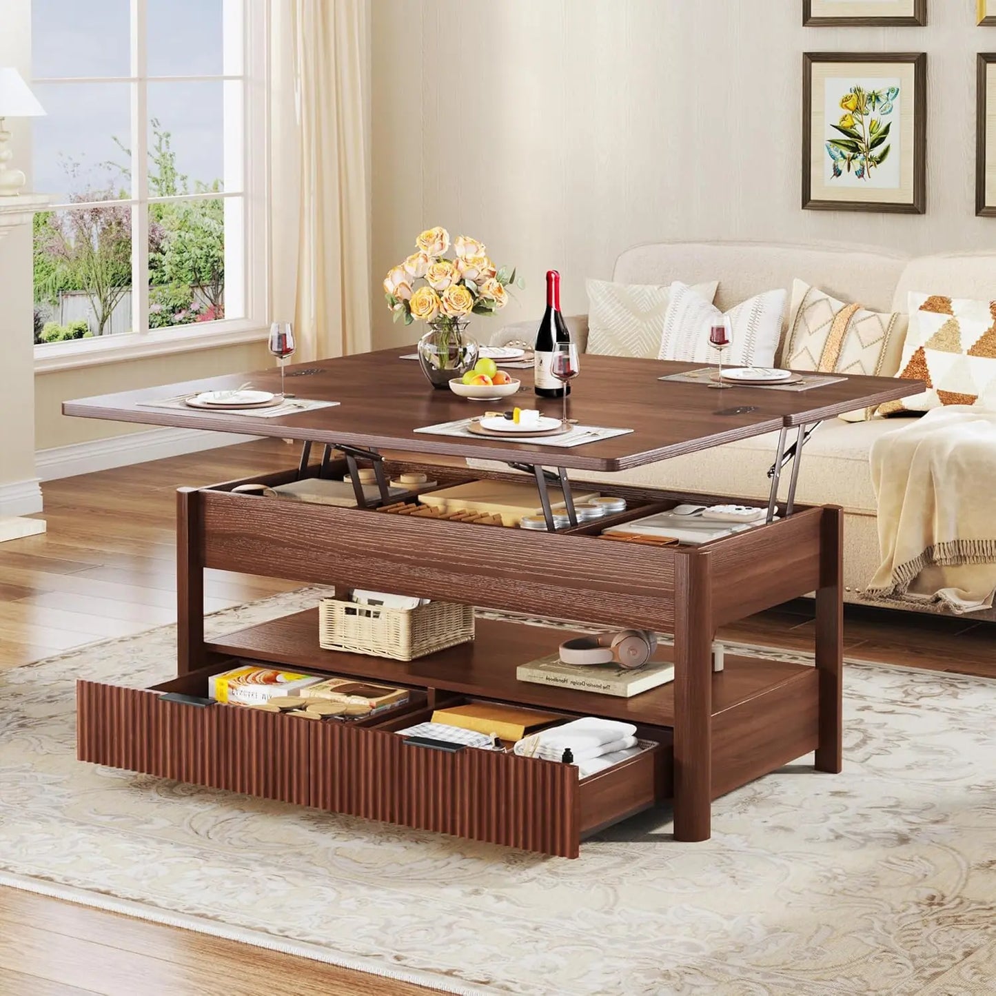 40" Multi-Functional Split Lift-Top Storage Coffee Table