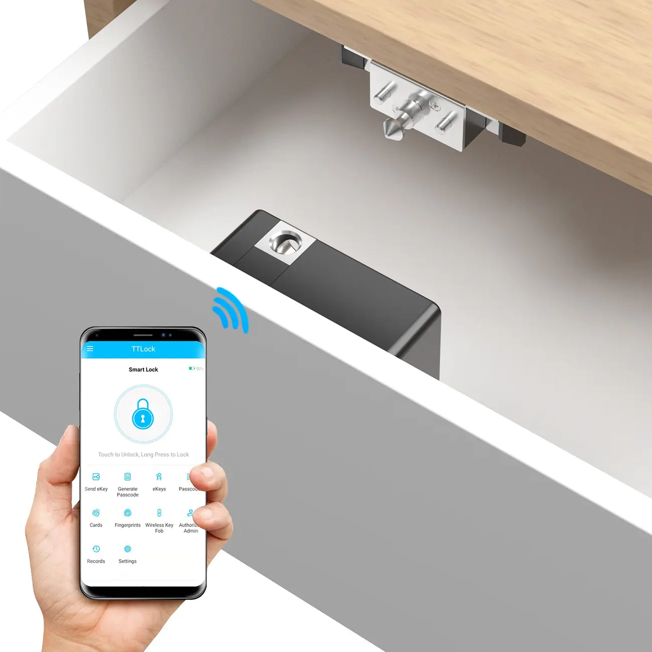 RIXIANG Bluetooth Drawer Lock,Ttlock Works with Google Home & Alexa, Smart Cabinet Locks RFID Hidden Magnetic Lock Locker, for Secret Storage Compartment Furniture,Nfc Wooden Cupboard Wardrobe