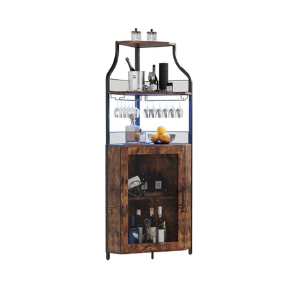 5-Tier L-Shaped Industrial Corner Bar & Liquor Cabinet