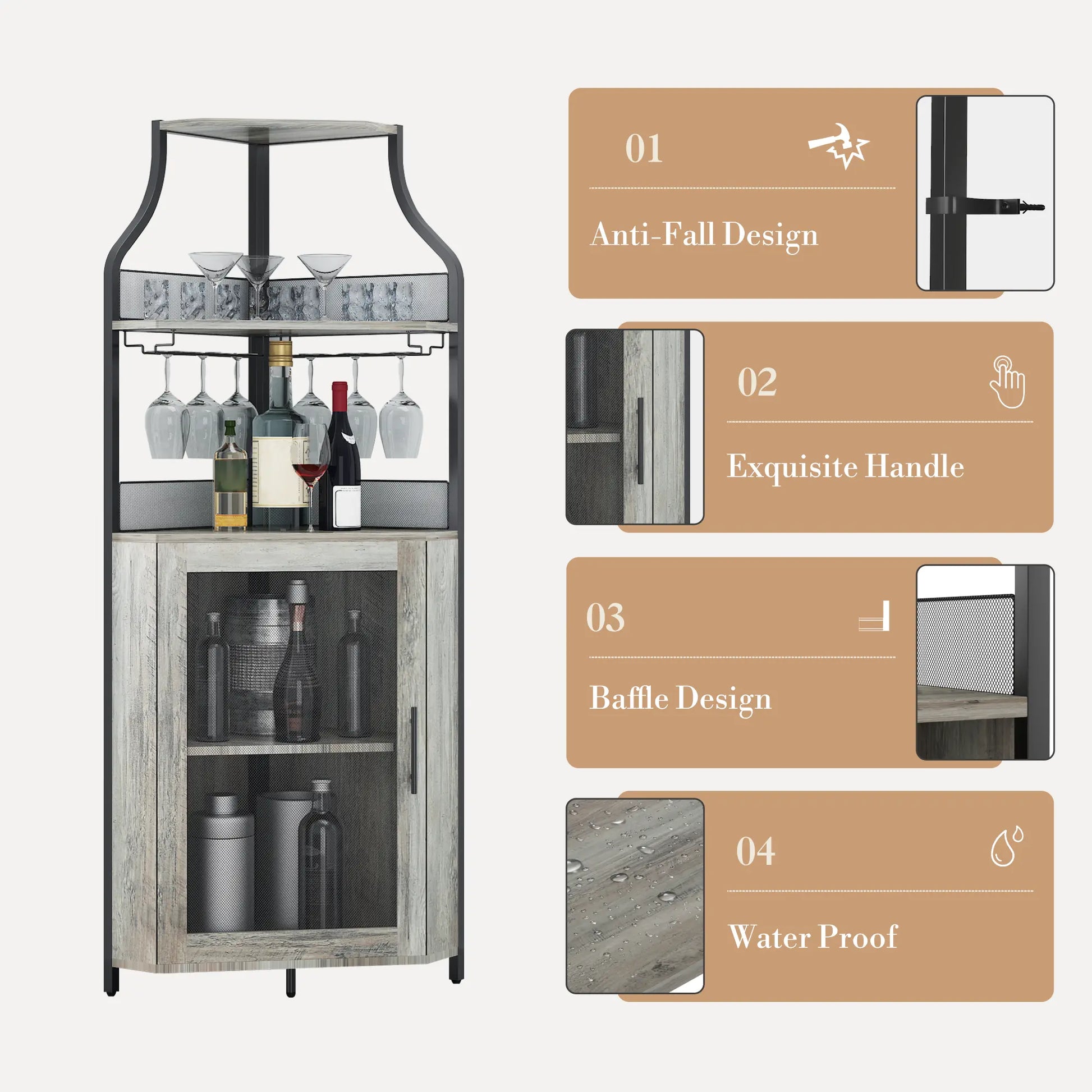 5-Tier L-Shaped Industrial Corner Bar & Liquor Cabinet