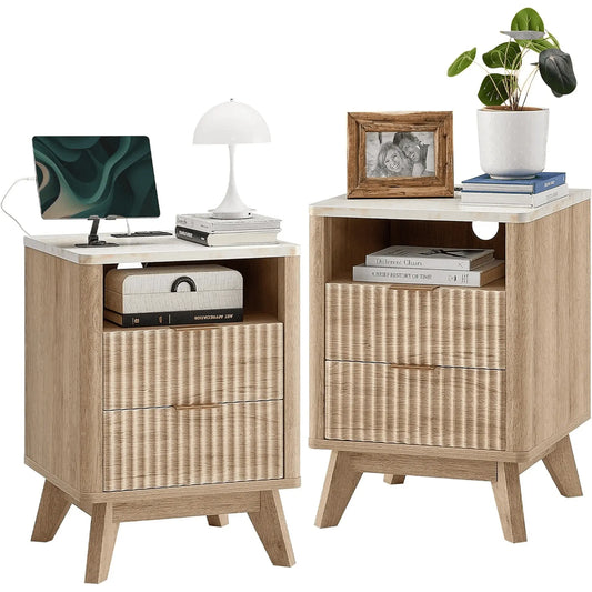 Sweetcrispy Modern LED Wooden Nightstand & Bedside Table