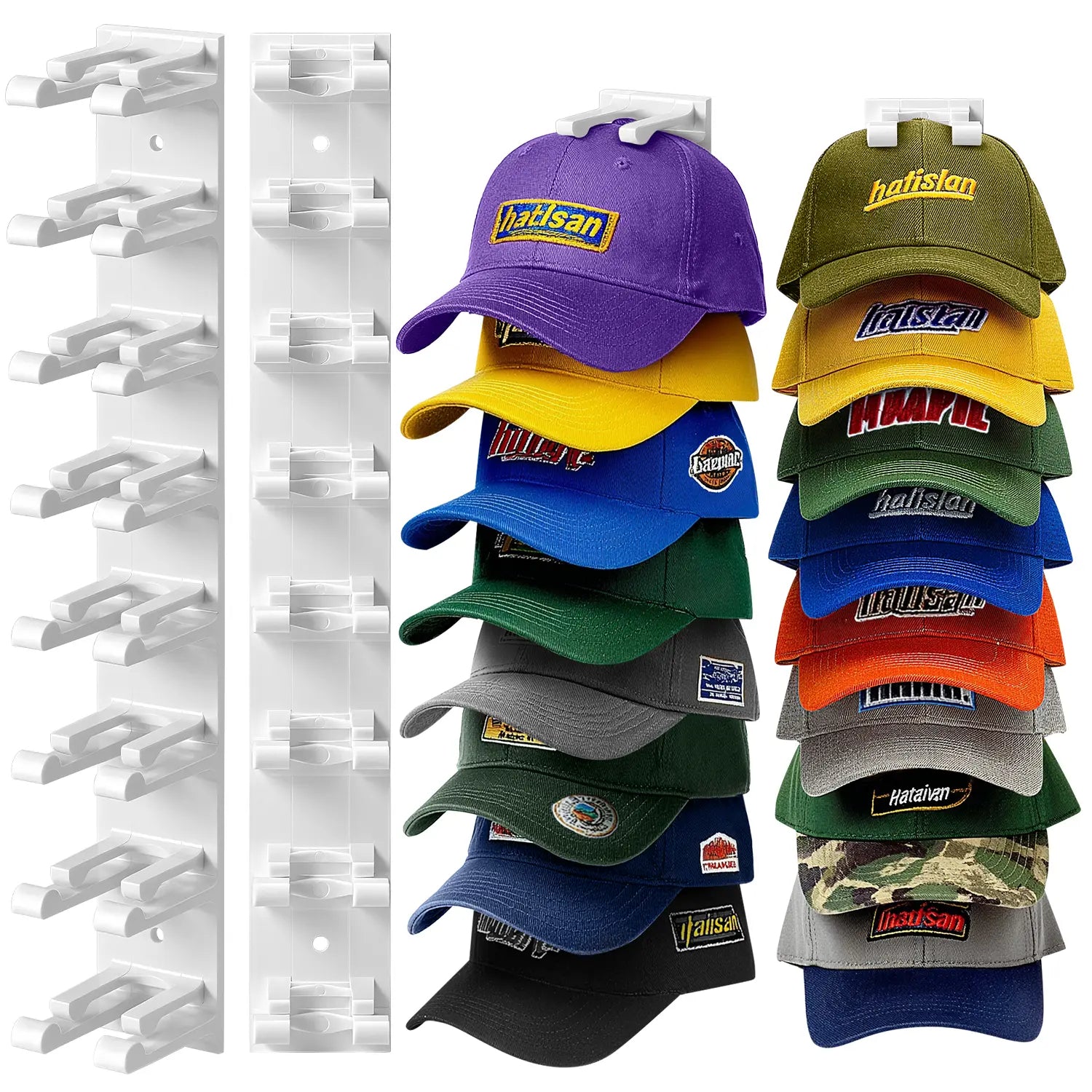 Wall-Mounted Max-Capacity 20-Cap Adhesive & Mechanical Hat Rack Set