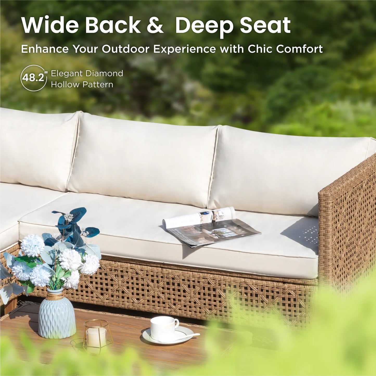 Bohemian Wicker Modular Patio Sectional Set with Integrated Storage Coffee Table