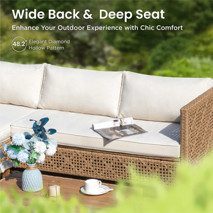 Bohemian Wicker Modular Patio Sectional Set with Integrated Storage Coffee Table