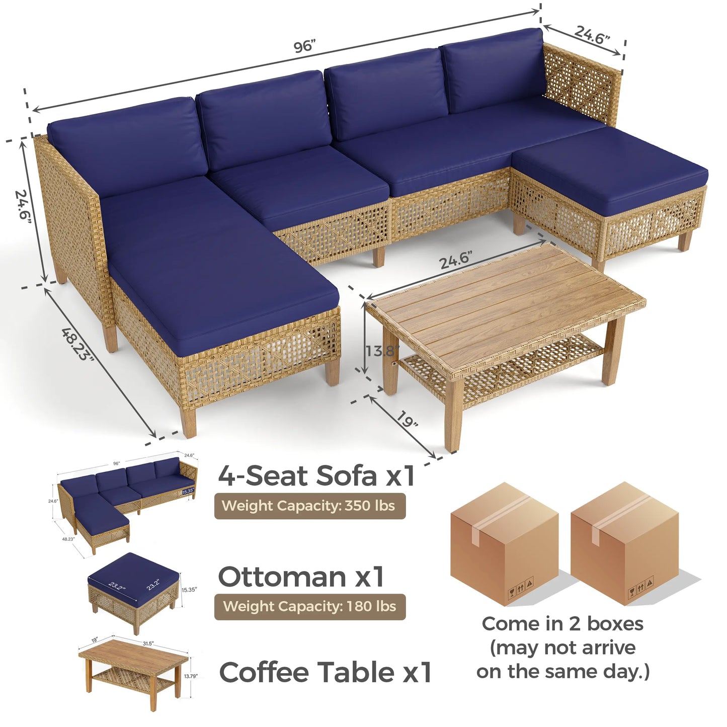Bohemian Wicker Modular Patio Sectional Set with Integrated Storage Coffee Table