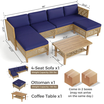 Bohemian Wicker Modular Patio Sectional Set with Integrated Storage Coffee Table