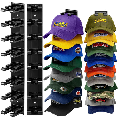 Wall-Mounted Max-Capacity 20-Cap Adhesive & Mechanical Hat Rack Set